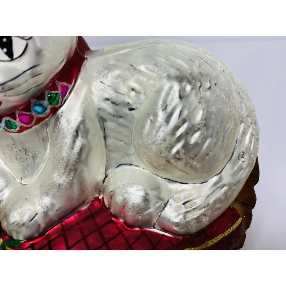 Christopher Radko Christmas Ornament Persian Cat On Bed Yarn‎ PURRfect Vintage